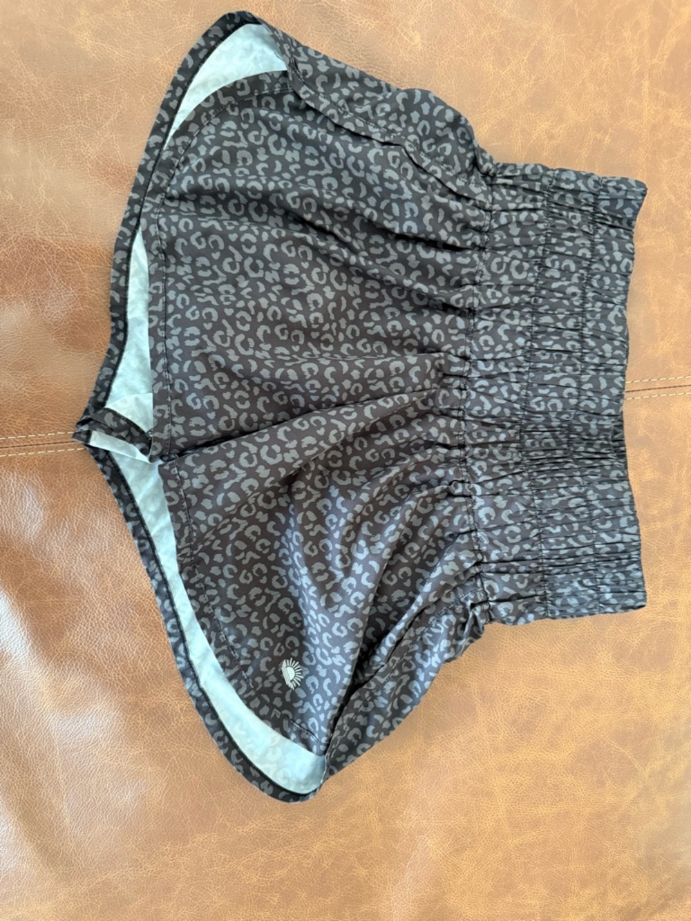 High-Waist Athletic Shorts in Charcoal Leopard Print